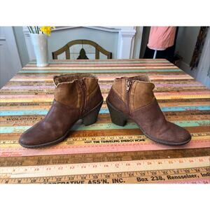 CAMPER Brown Leather Booties Shearling Lined Ankle Boot Heel 38 US 7 7.5 Boho